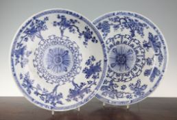 A pair of Chinese blue and white dishes, Kangxi period, late 17th century, each painted to the