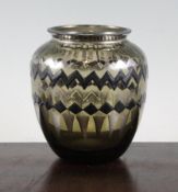 A Gabriel Argy-Rousseau Art Deco enamelled glass vase, the smoky grey ovoid vase enamelled and black