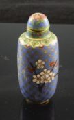 A Chinese cloisonne enamel snuff bottle, 20th century, decorated with butterflies and flowers, on