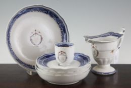 A Chinese export blue and white and famille rose enamelled part teaset, Jiaqing period, each piece