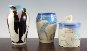 Sally Tuffin for Dennis China Works. A Penguin vase and two Polar Bear vessels, c. 2000/1, impressed