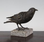 A 19th century Austrian cold painted bronze inkwell, modelled as a standing starling, the