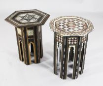 A Turkish islamic tortoiseshell mother of pearl and bone inlaid octagonal table, with central