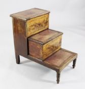 A Regency mahogany library step commode, with compartment top and red leather inset treads, 2ft 3in.