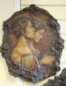 An Austrian Art Nouveau pottery wall plaque, by Ernst Wahliss, depicting two classical maidens