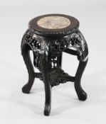 A 19th century Chinese hardwood vase stand, with marble inset top, H.1ft 7in.