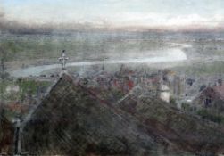 Albert Goodwin (1845-1932)ink, watercolour and pastel,`From Rye Church Tower`,signed and dated