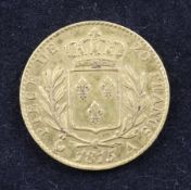 A French Louis XVIII 1815 20 franc gold coin.