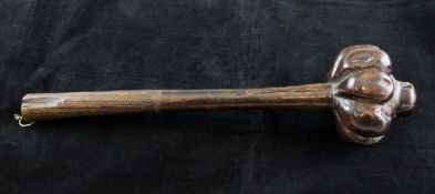 A Fijian hardwood ula throwing club, with geometric carved handle, 16.5in.