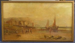 Alfred Pollentine (fl.1861-1880)oil on canvas,Fisherfolk on the shore at low tide,signed and