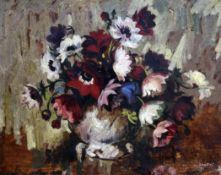 Marcel Vertes (1895-1961)oil on canvas,Still life of flowers in a vase,signed,14 x 18in.; unframed
