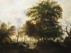Attributed to Willem de Klerk (1800-1876)oil on canvas,Wooded landscape with figures and house,18