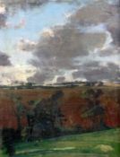 Fred Cuming (b.1930)oil on board,Barley field and clouds,signed,18 x 13.75in.