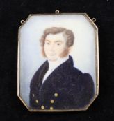 19th century English Schooloil on ivory,Miniature of a gentleman,octagonal 2.5 x 2in.