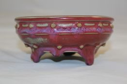 A purple glazed Junyao type narcissus bowl, possibly Qing dynasty, with bands of studded decoration,