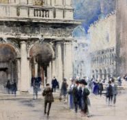 William Walcot (1852-1904)watercolour,Figures in St Mark`s Square,signed,12 x 13in.