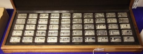 A cased set of fifty sterling silver ingots, "One Thousand Years of British Monarchy", by John