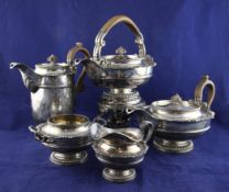 A George V silver five piece tea and coffee service, comprising tea & coffee pot, cream & sugar