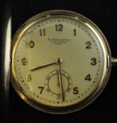 A 14ct gold Bucherer hunter keyless lever pocket watch, with Arabic dial and subsidiary seconds,