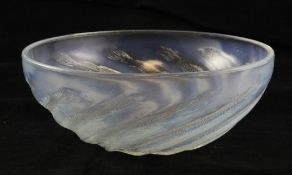 A Lalique `Poissons` bowl, signed ` R Lalique` to base, moulded mark to interior, 1920`s, 9.5in.