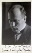 A signed Mussolini photograph, inscribed to Lord Brentford, former Home Secretary, 19 x 13.5in.