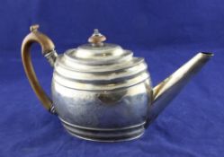 A George III silver teapot, of oval form, with engraved cartouche with monogram, Soloman Hougham,