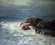 Charles Bryant (1883-1937)oil on board,Waves breaking on the shore,signed and dated 1910,12.5 x 15.