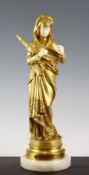 After Maurice Favre (1875-1919). A gilt bronze ivory figure of a maiden, `Chant de la Fileuse`, on a