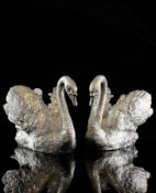 A modern pair of novelty silver salts, modelled as swans by Barry M. Witmond and inscribed Le Brock,