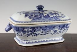A Chinese blue and white vegetable tureen and cover, Qianlong period, the cover painted with