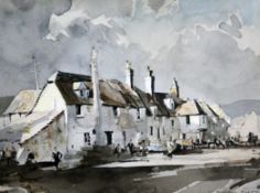 Rowland Hilder (1905-1993)ink and watercolour,Corfe Village, Dorset,9 x 12.25in.