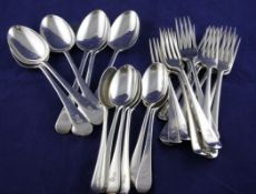 A suite of George VI silver Old English pattern flatware for six, with engraved armorial, comprising