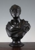 A Wedgwood basalt bust of the Irish Bard Thomas Moore, modelled by E. W. Wyon, 19th century,