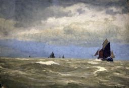 Laurits Bernard Holst (1848-1934)oil on canvas,Stormy day, North Sea,signed,12 x 16in.; unstretched