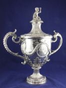 An impressive George III silver presentation horse racing two handled trophy cup and cover by