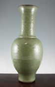 A large Chinese Longquan celadon yen-yen vase, 15th / 16th century, incised all over with flowers