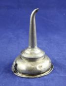 A George III silver wine funnel, with engraved monogram and beaded borders, Langlands &
