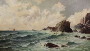 William Joseph King (1857-)oil on canvas,Off Bude, on the coast of Cornwall,signed and dated 1891,20