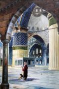 Wladimir Petroff (Russian, 1880-1935)oil on canvas board,Mosque interior,signed and dated 1935,19