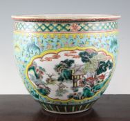 A Chinese famille rose goldfish bowl, late 19th century, the interior decorated with goldfish amid