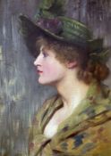 Early 20th century English Schooloil on canvas,Portrait of a gaiety girl,19 x 14in.