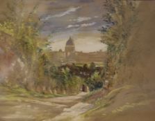 19th century English Schoolwatercolour,View of St Peters, Rome,9.5 x 13.5in.