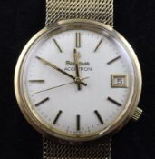 A gentleman`s early 1970`s 9ct gold Bulova Accutron electronic wrist watch, with baton numerals
