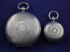 A late Victorian silver pocker barometer by Lawrence & Mayo, London, the engine turned circular case