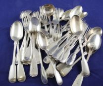 A harlequin part canteen of mainly 20th century silver fiddle and thread pattern flatware,