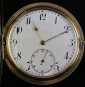 An early 20th century Swiss engine turned 14ct gold keyless lever hunter pocket watch, with engraved