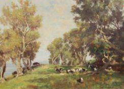 Carl Kappstein (1869-1933)oil on canvas,Goats grazing on a hilltop,signed,20 x 27.5in.