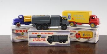 A Dinky Supertoys 923 Big Bedford van with Heinz decal, a 931 Leyland Comet lorry in blue and yellow