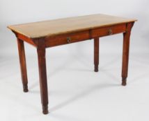 A late Victorian Gillow & Co mahogany serving table, with two frieze drawers, stamped Gillows,