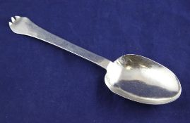 An early 18th century silver trefid spoon, with threaded rat tail bowl and engraved initials with